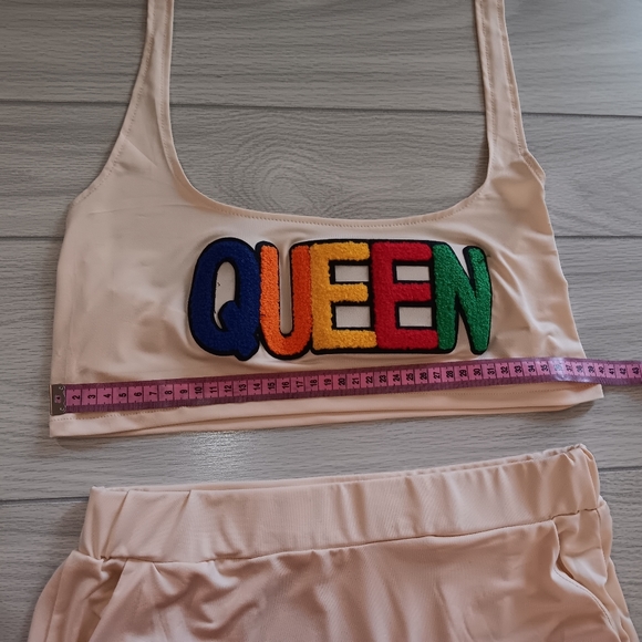 Women Casual Athleisure Sleeveless Queen Letter Applique Crop Tank Top And Skirt - Picture 8 of 13